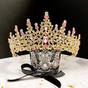 Wedding Crown for Bride, Pink Crystal Crown, Bridesmaid Headband, Birthday Gift